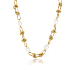 Knot and Pearl Necklace Plated in 18k Gold