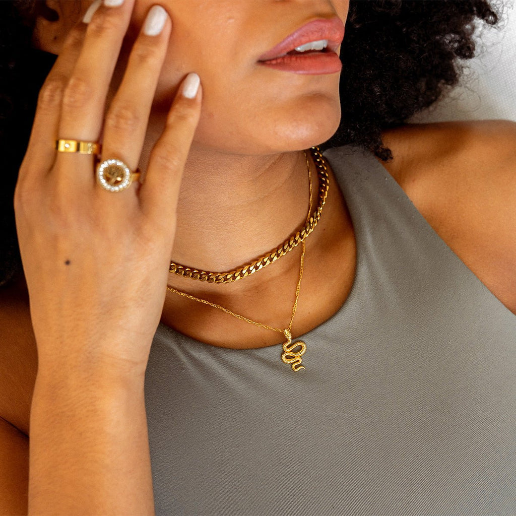 Snake Pendant Necklace Gold Plated 18K