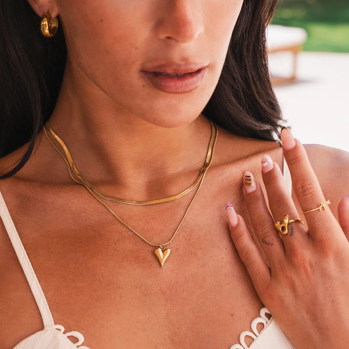 Mix of Sculpted Heart Necklaces Plated in 18K Gold