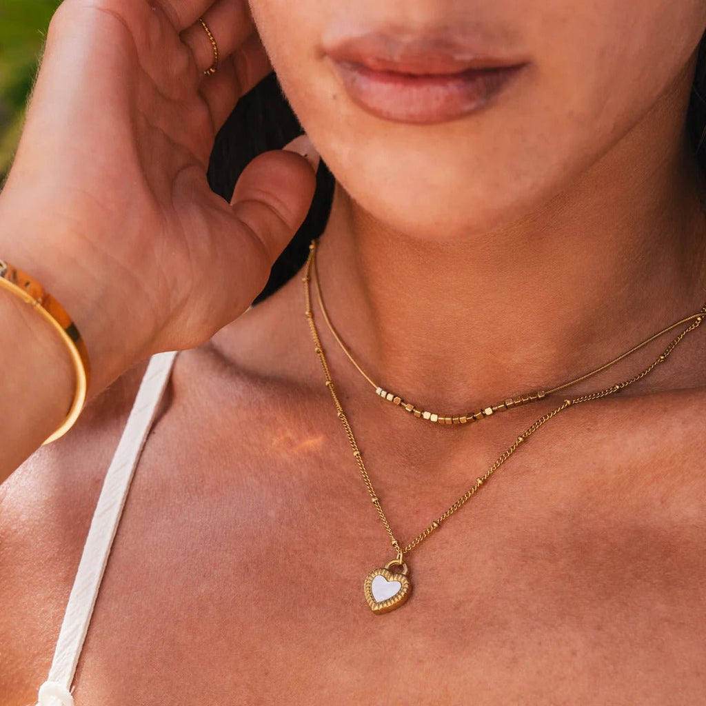 Mix of Heart Marble Necklaces Plated in 18K Gold