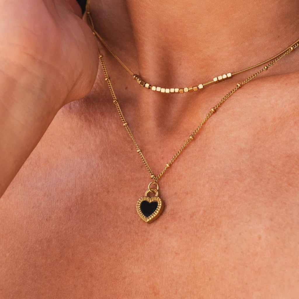 Mix of Heart Marble Necklaces Plated in 18K Gold