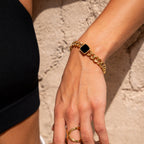Onyx Pendant Chain Bracelet Plated in 18K Gold