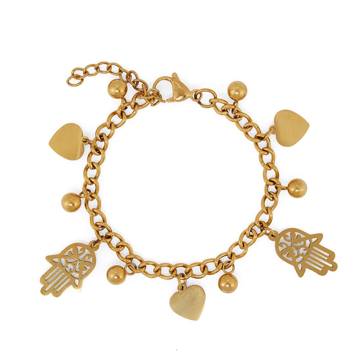 Heart and Hamsa Pendant Bracelet Plated in 18K Gold