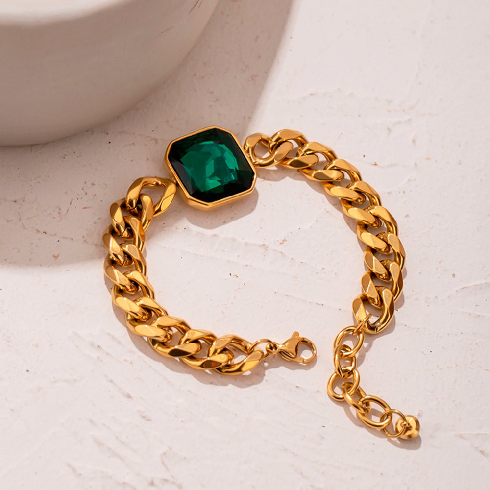 Rich Bracelet Green Emerald Stone 18k Gold Plated