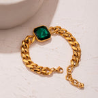 Rich Bracelet Green Emerald Stone 18k Gold Plated