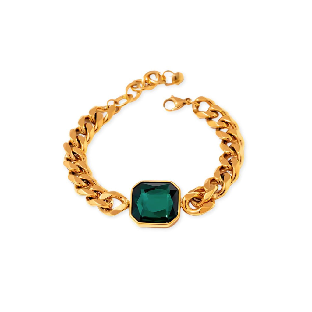 Rich Bracelet Green Emerald Stone 18k Gold Plated