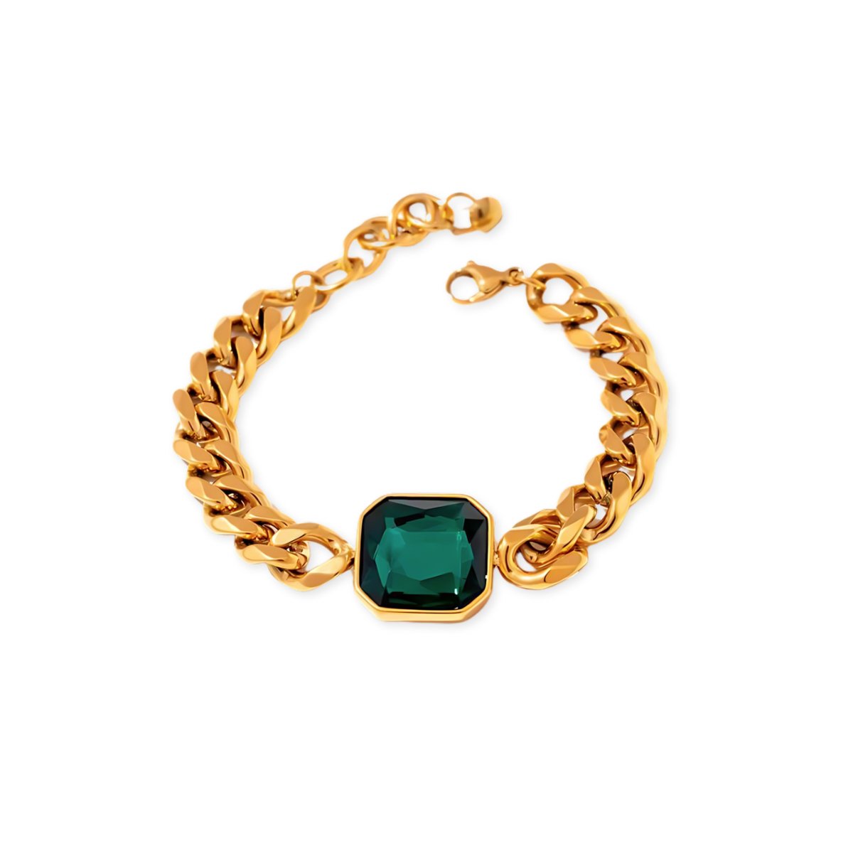 Rich Bracelet Green Emerald Stone 18k Gold Plated