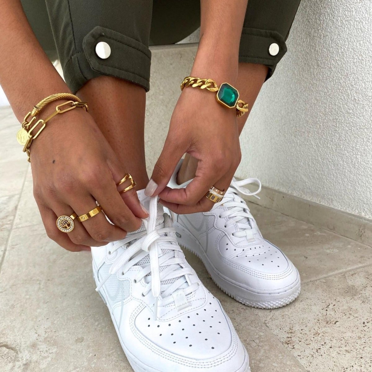 Rich Bracelet Green Emerald Stone 18k Gold Plated