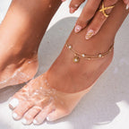 Double Floral Pearl Anklet Plated in 18K Gold