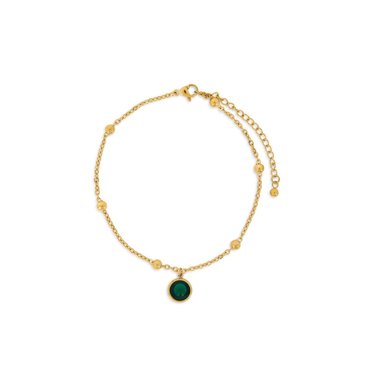 Emerald Ankle Bracelet with Pendant Plated in 18K Gold
